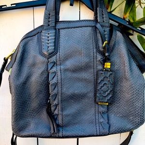 orYany Large Grey Pebbled Leather Braided Satchel